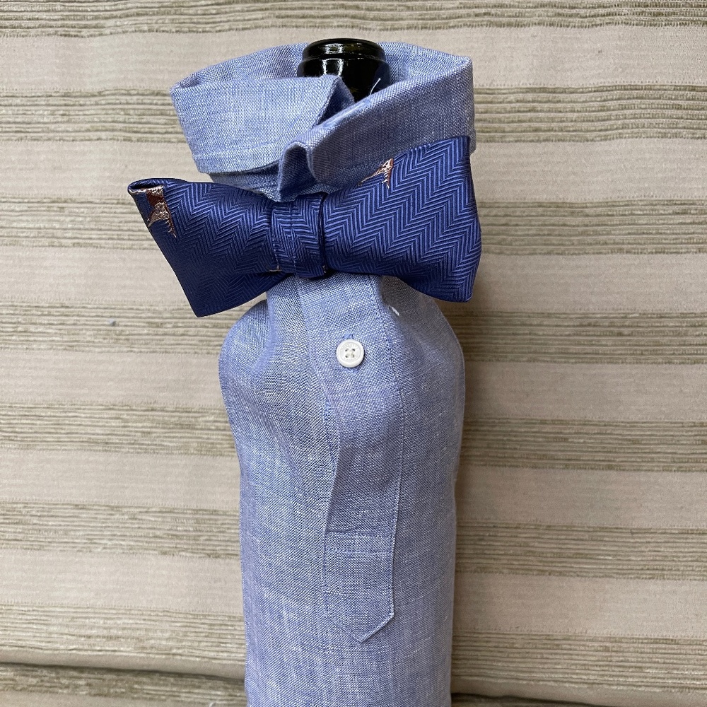 Handcrafted Wine or Liquor Bottle Gift Bag Made From Dress Shirt and Tie